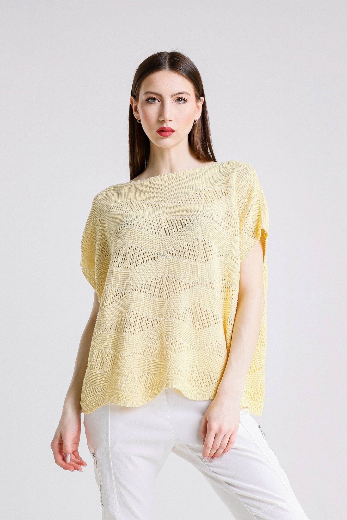 Short Sleeve Wave Knit Sweater