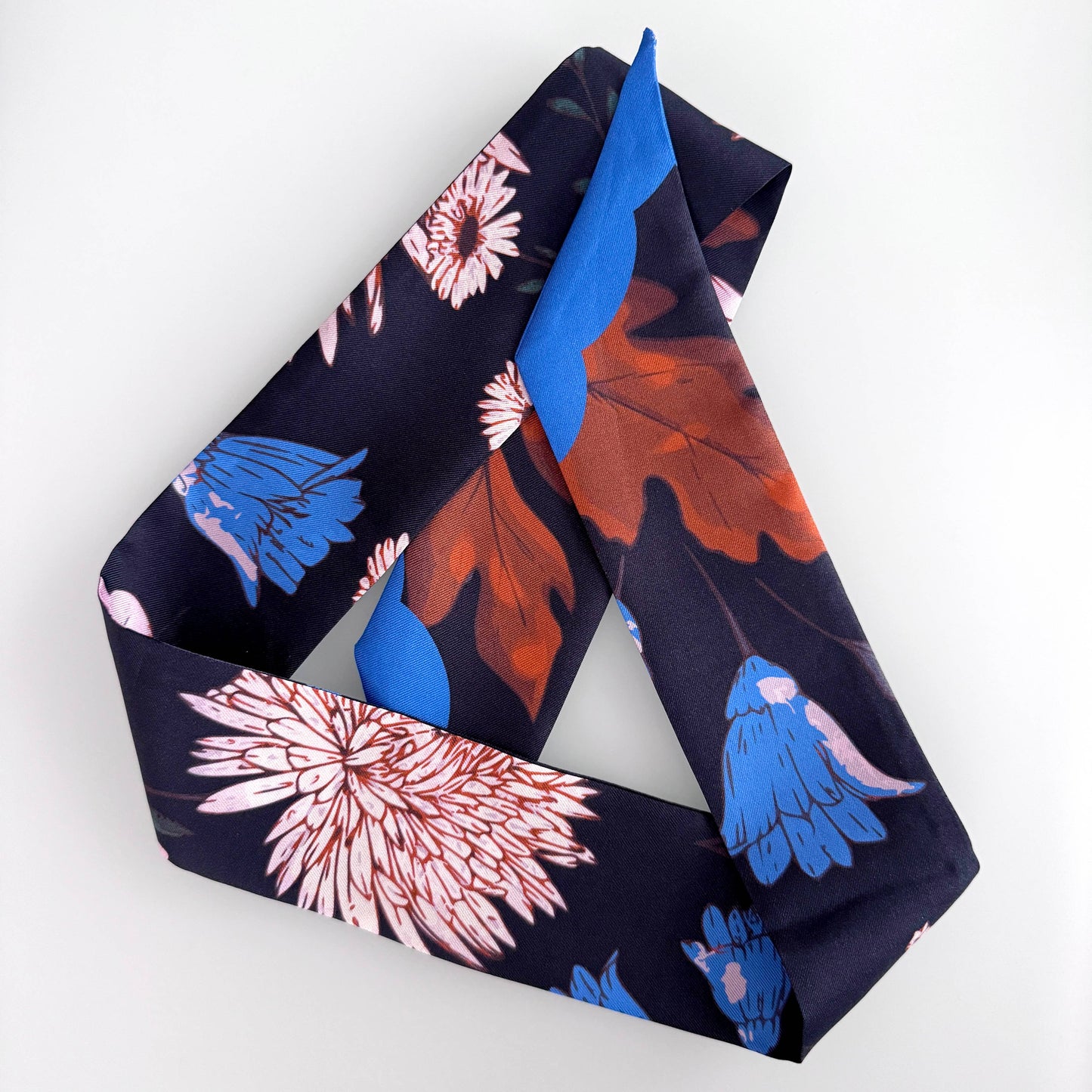 SKINNY SILK SCARF | Midnight Wildflower Garden