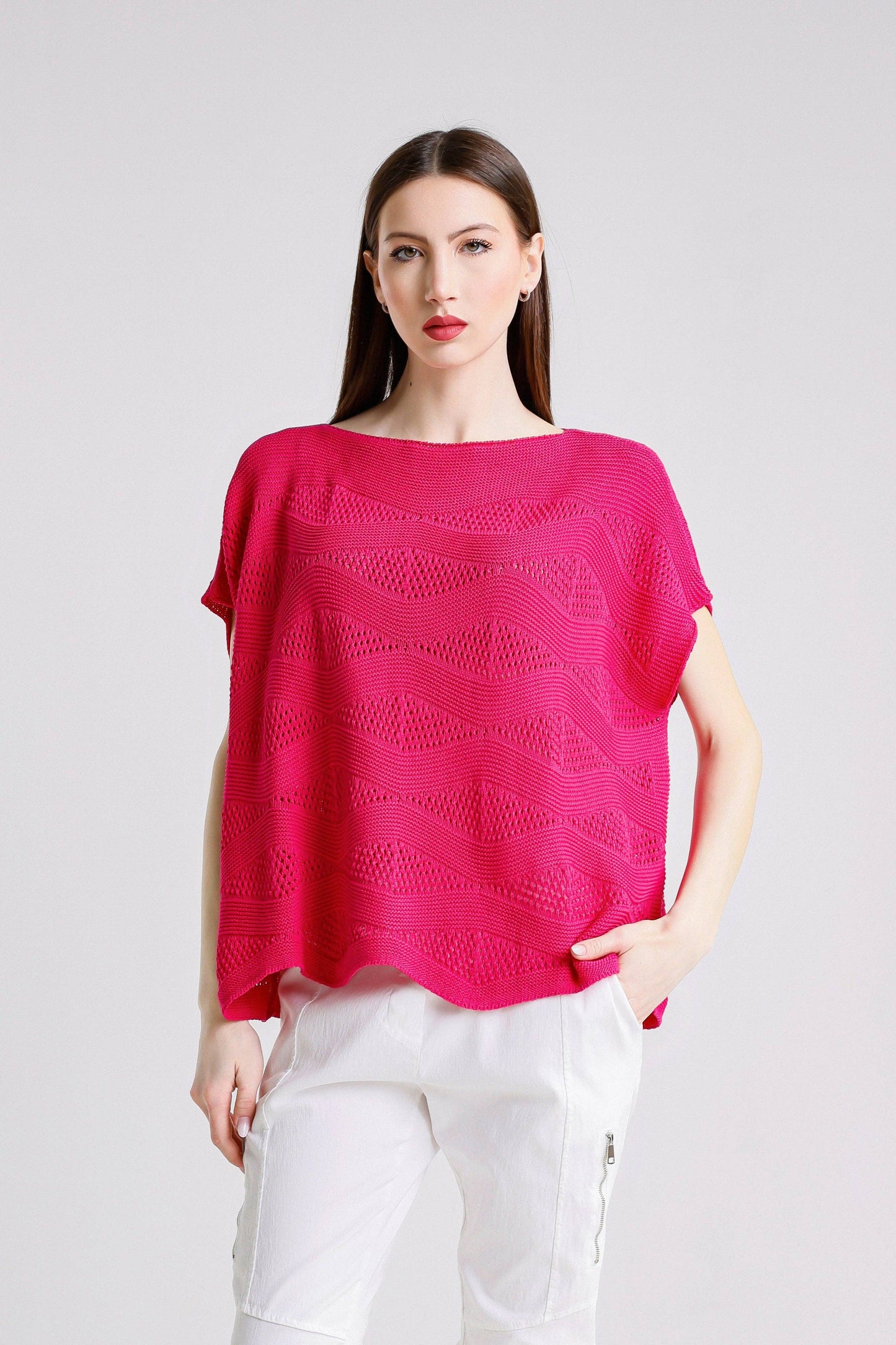 Short Sleeve Wave Knit Sweater