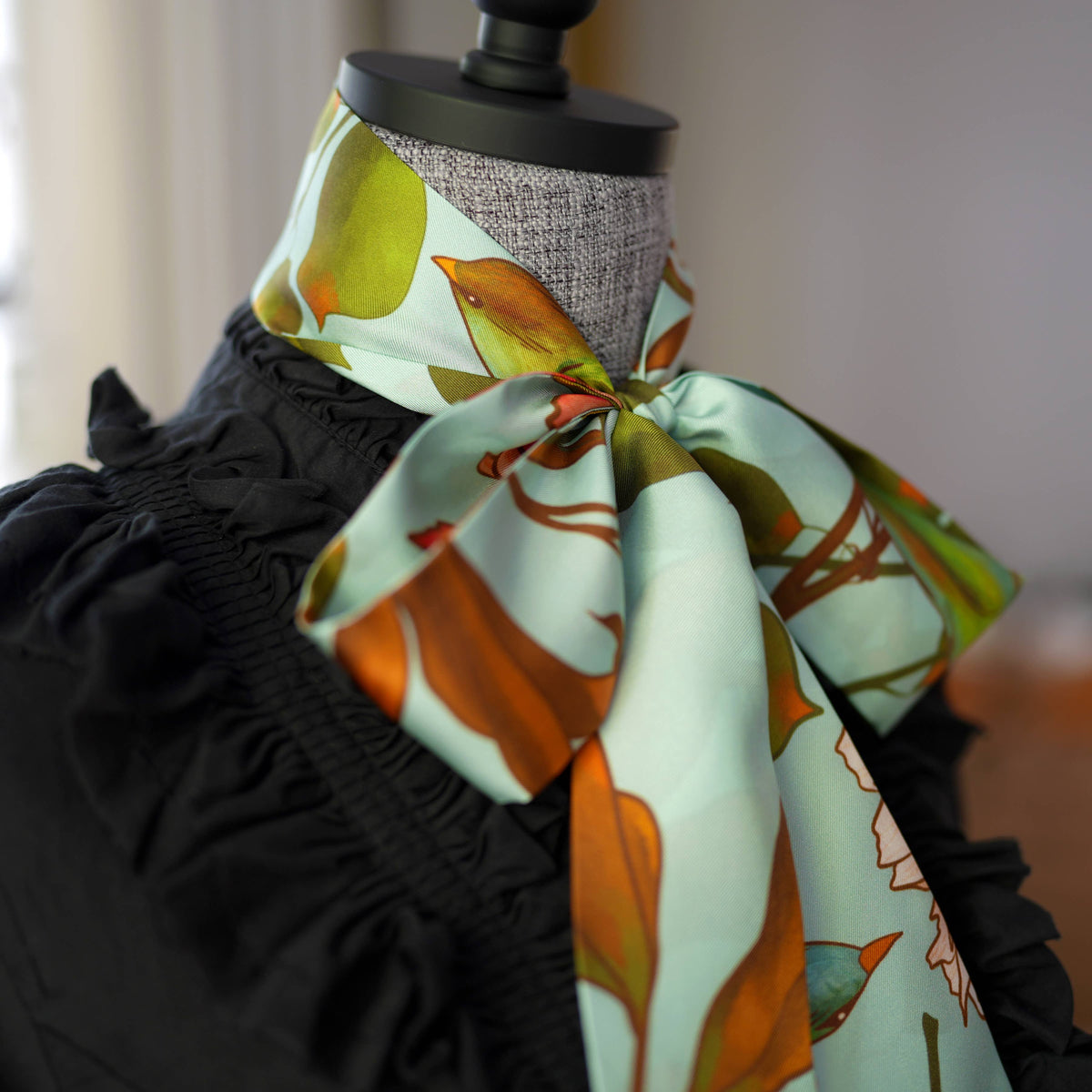 SKINNY SILK SCARF - Woodland Sky