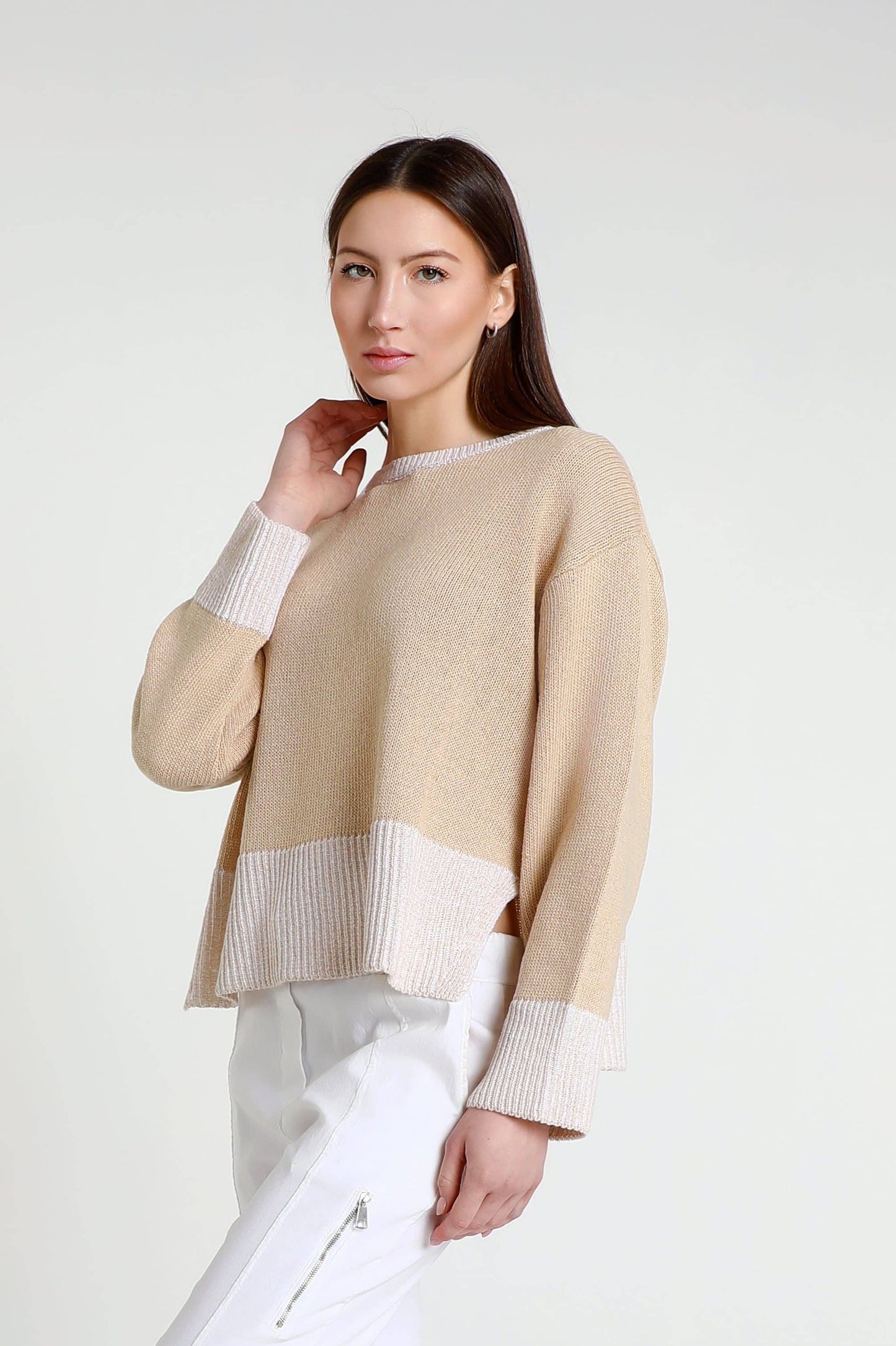 Lisette Long Sleeve Melange Trim Sweater (BLS160)