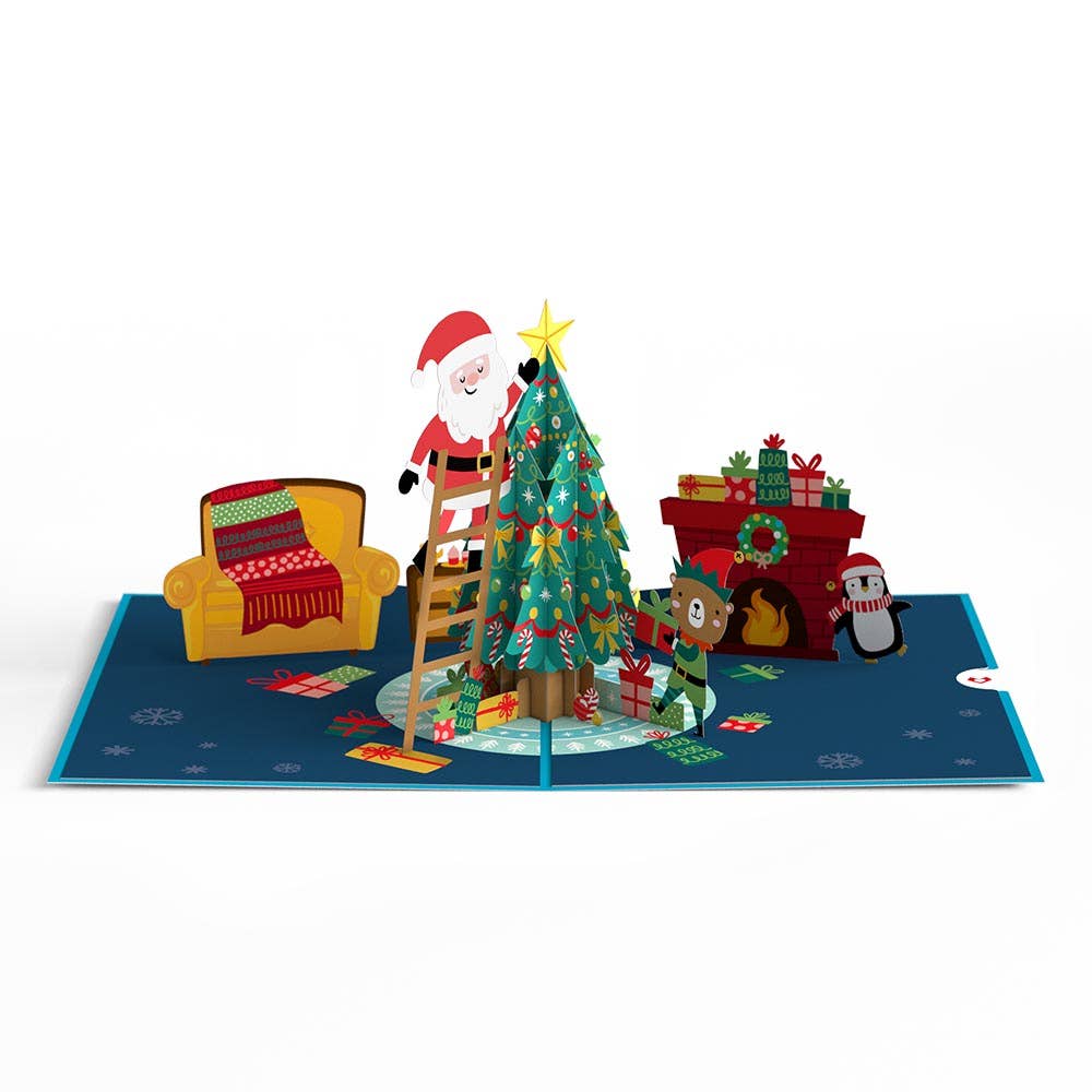 Santa Decorating a Christmas Tree Love Pop Card