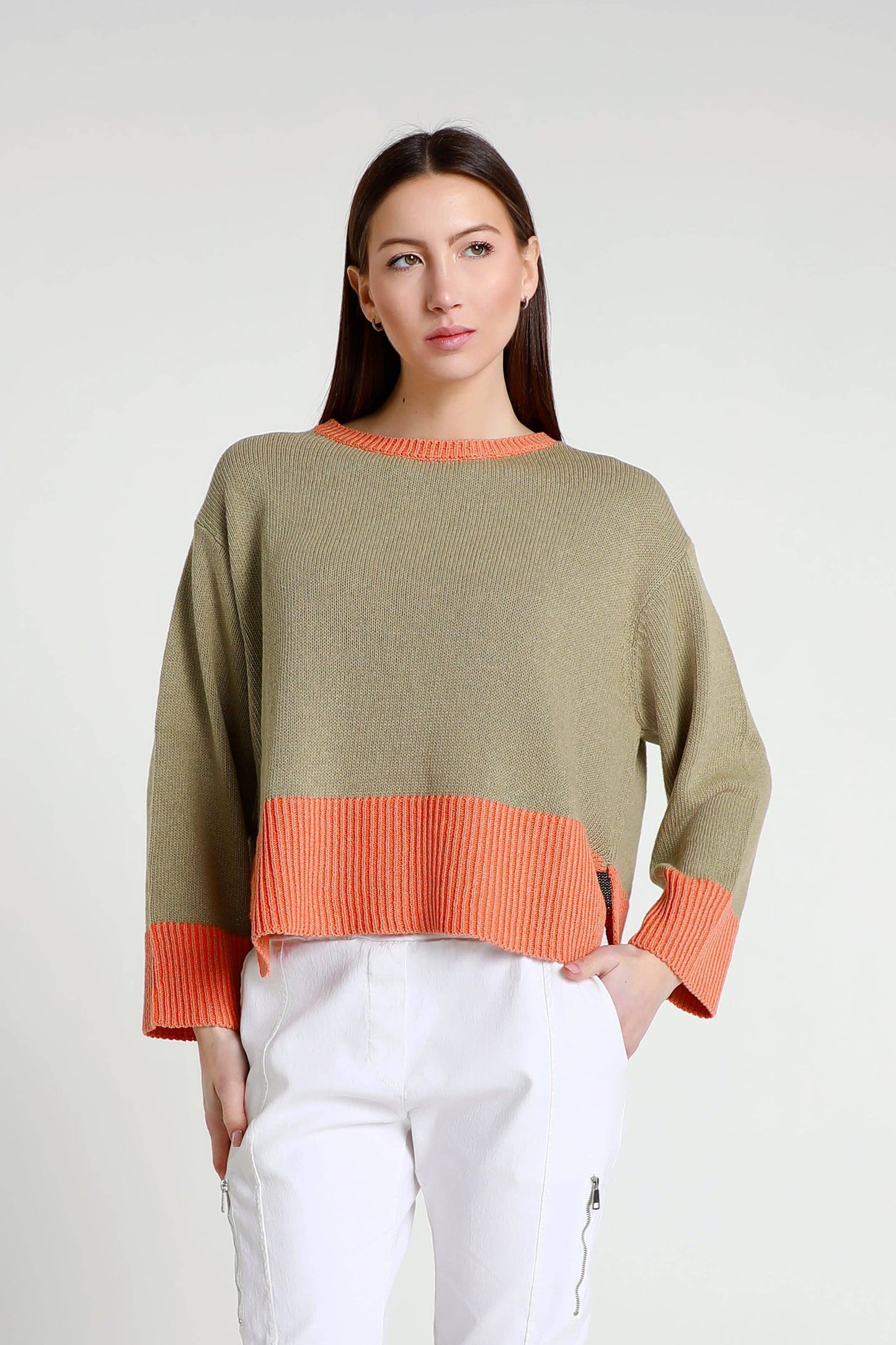Lisette Long Sleeve Melange Trim Sweater (BLS160)