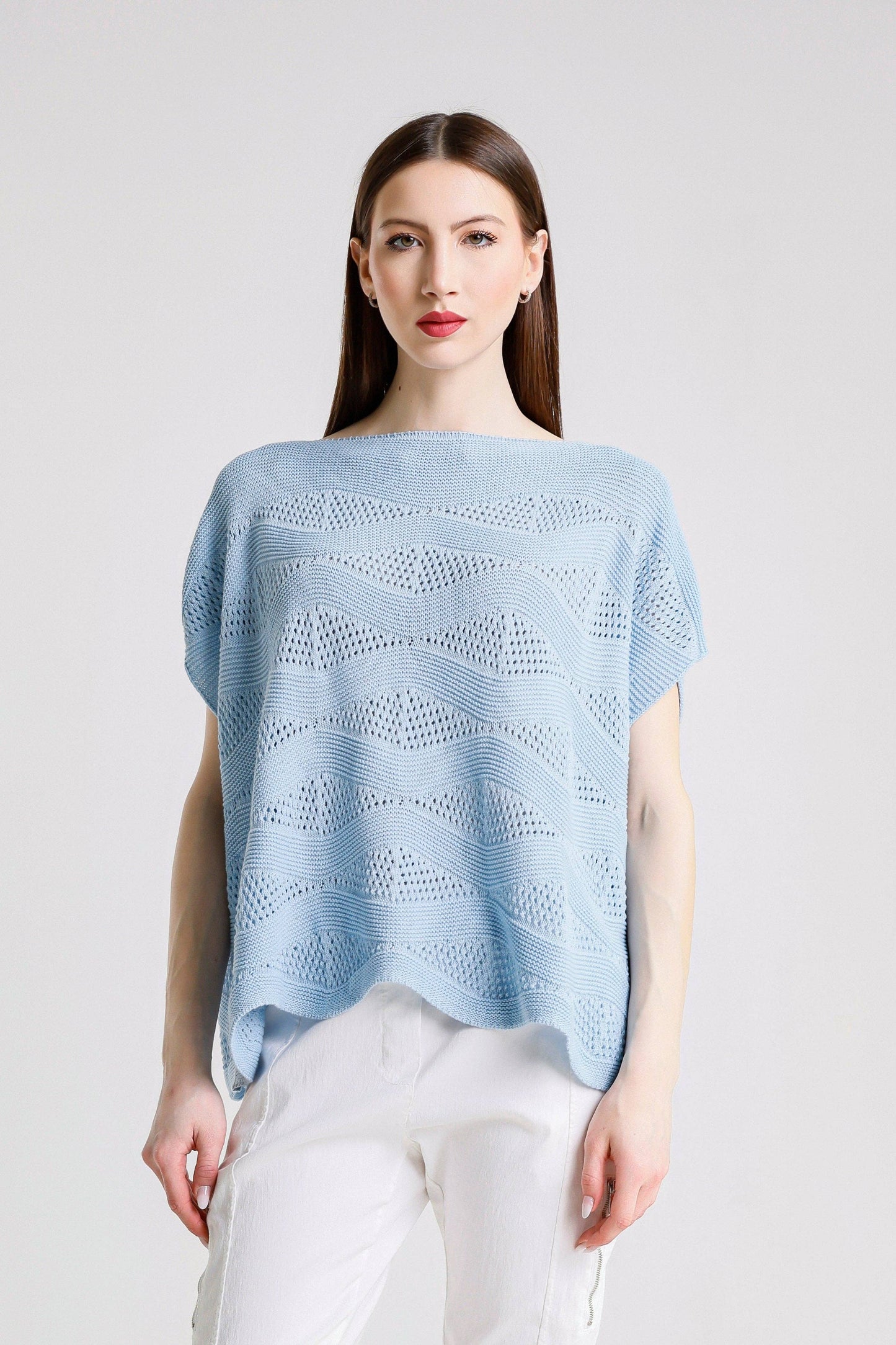 Short Sleeve Wave Knit Sweater