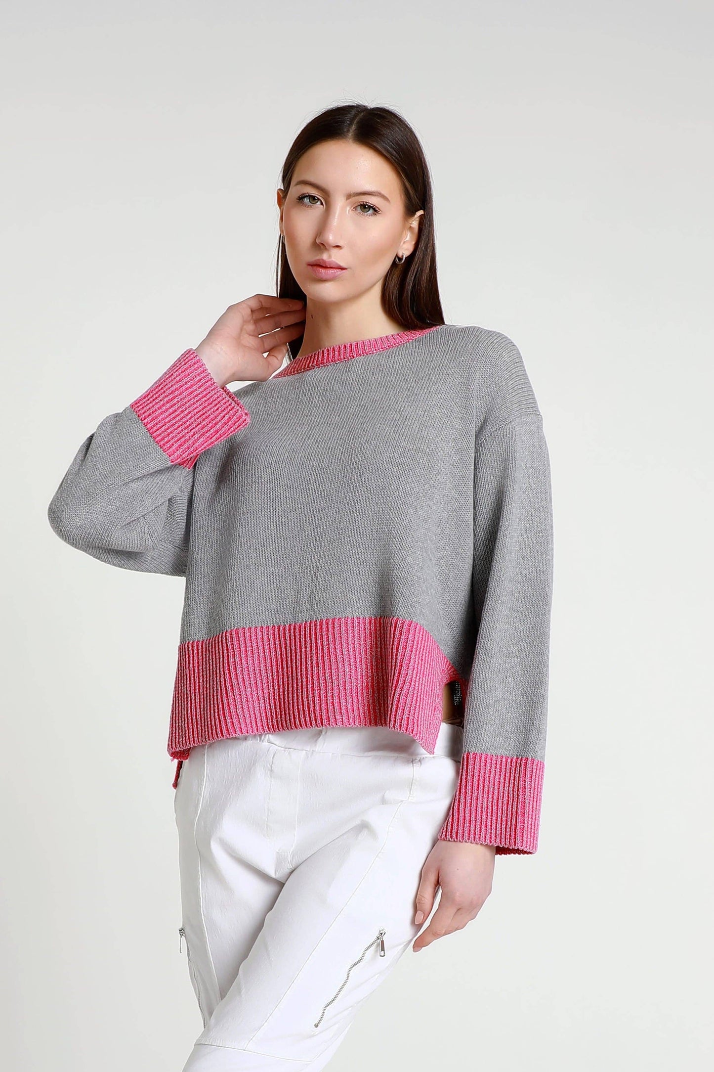 Lisette Long Sleeve Melange Trim Sweater (BLS160)