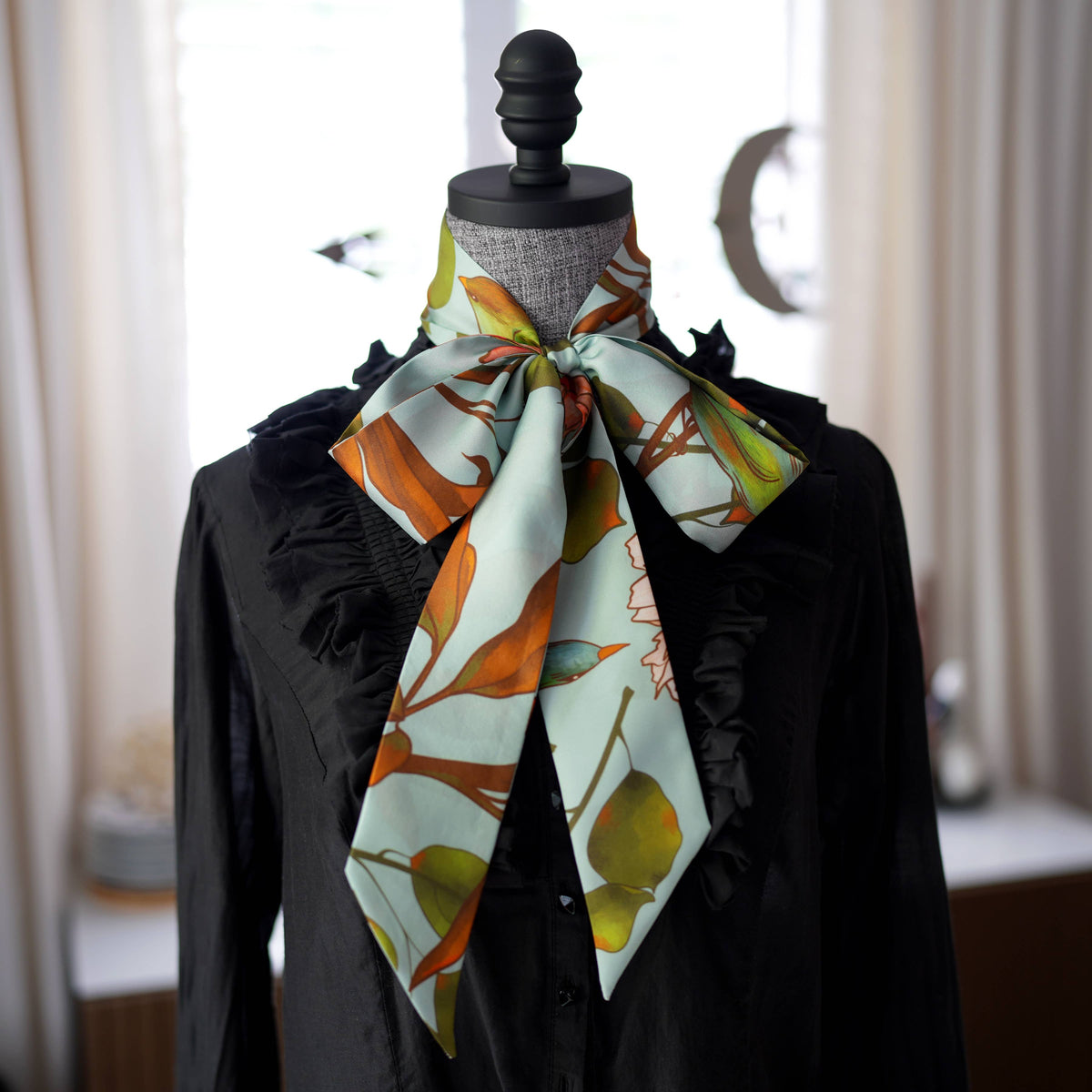SKINNY SILK SCARF - Woodland Sky