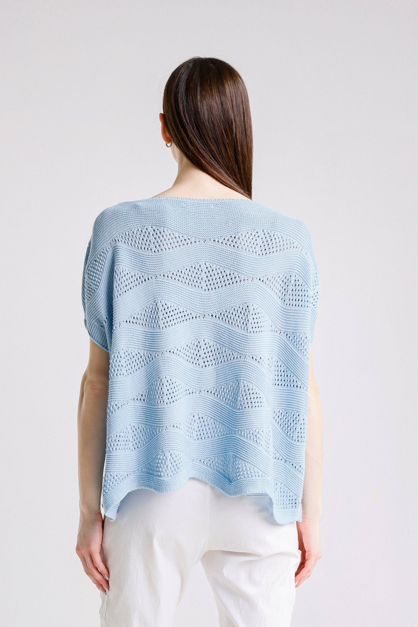 Short Sleeve Wave Knit Sweater