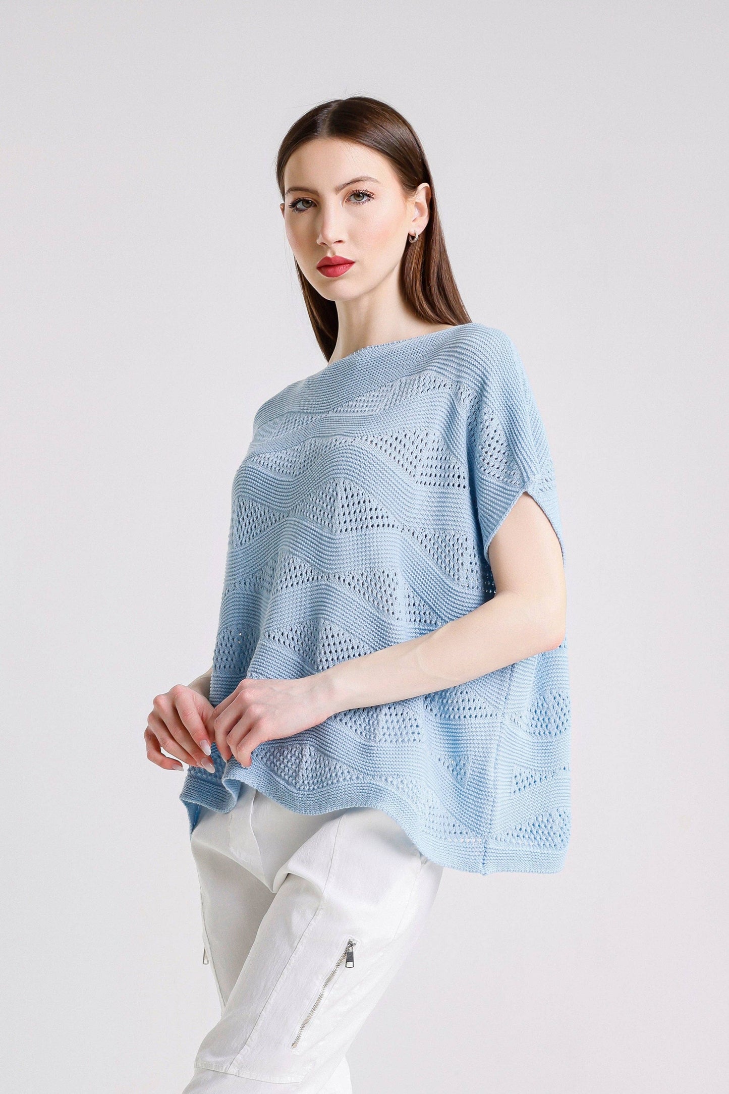Short Sleeve Wave Knit Sweater