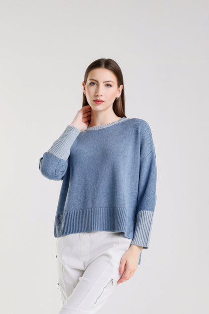 Lisbeth Contrast Neck Hi/Low Sweater