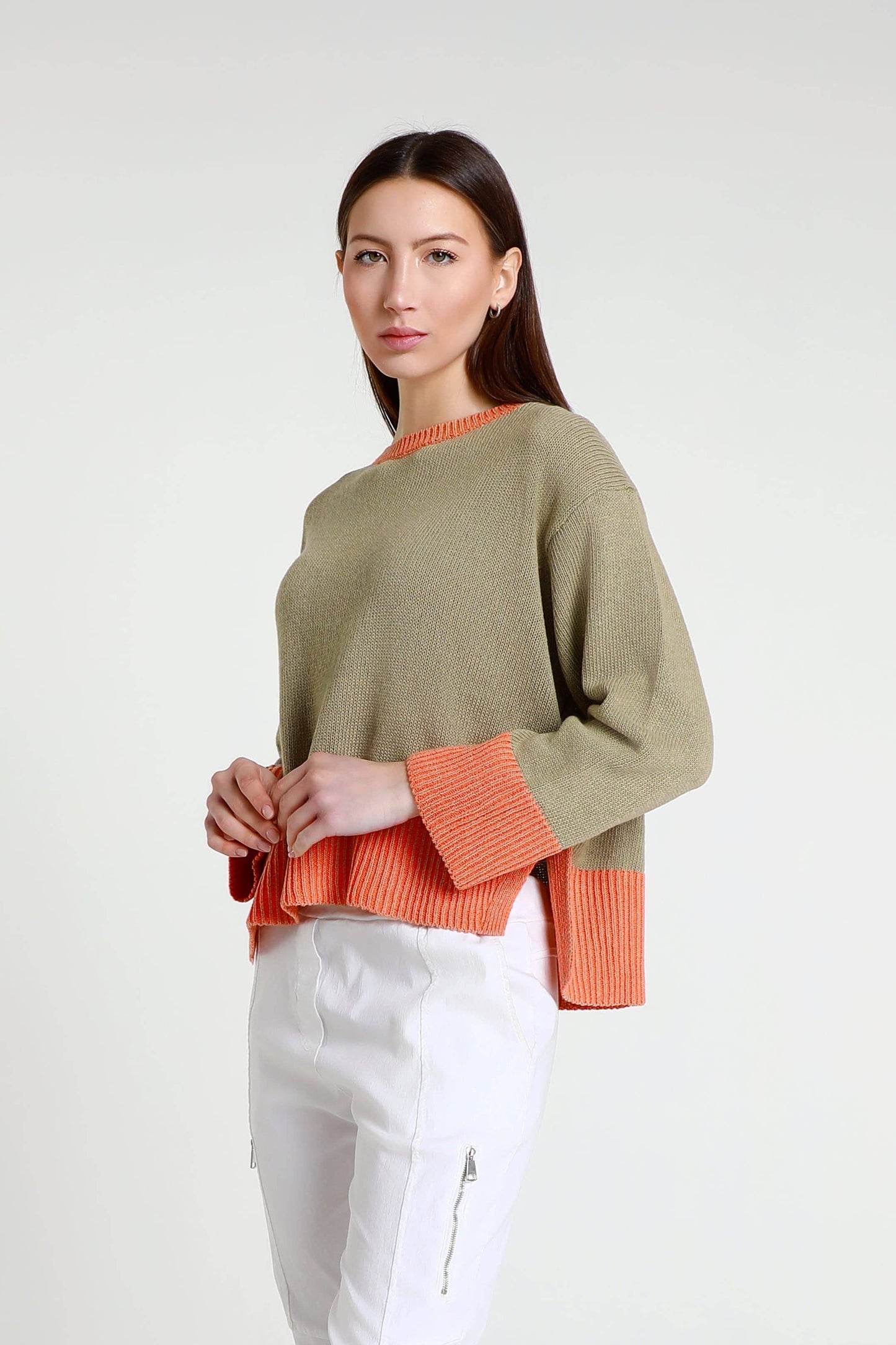 Lisette Long Sleeve Melange Trim Sweater (BLS160)