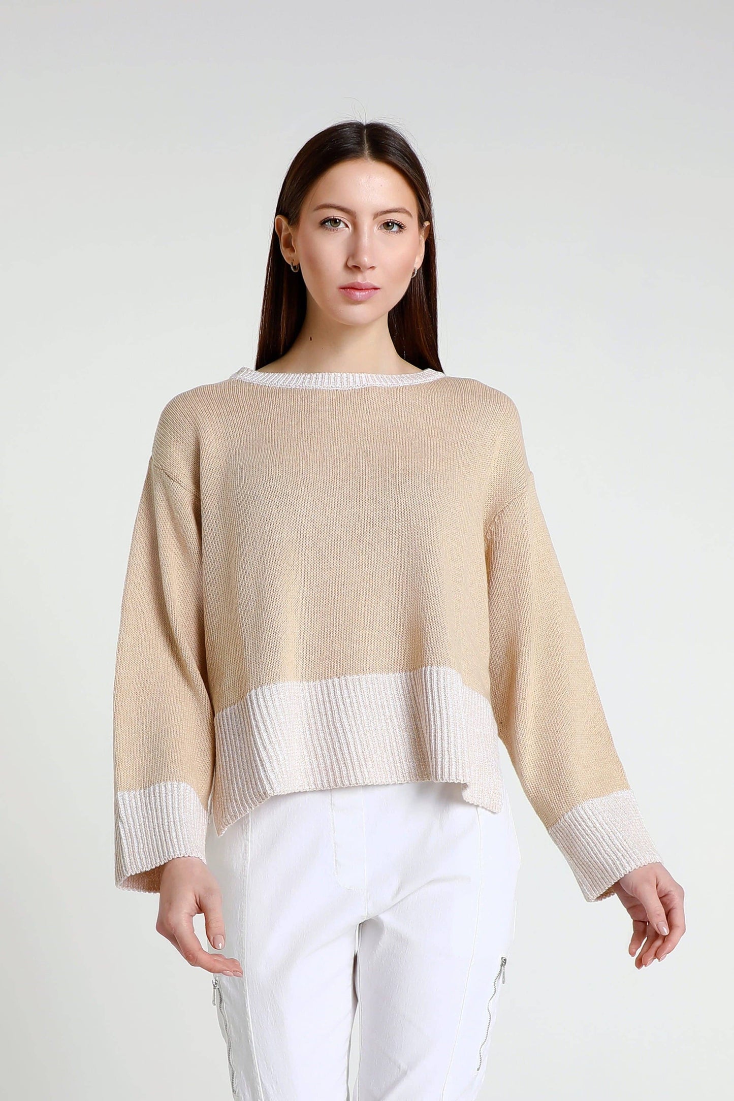 Lisette Long Sleeve Melange Trim Sweater (BLS160)