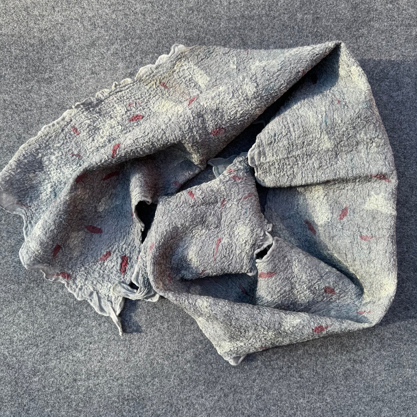 Grey silk and fine merino wool handmade Nuno scarf
