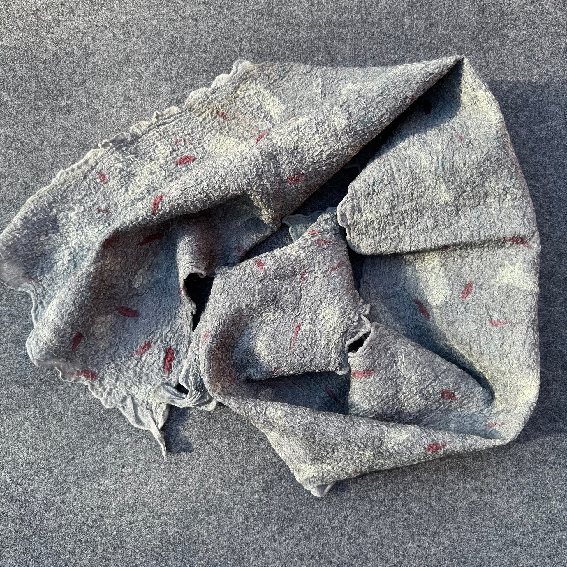 Grey silk and fine merino wool handmade Nuno scarf
