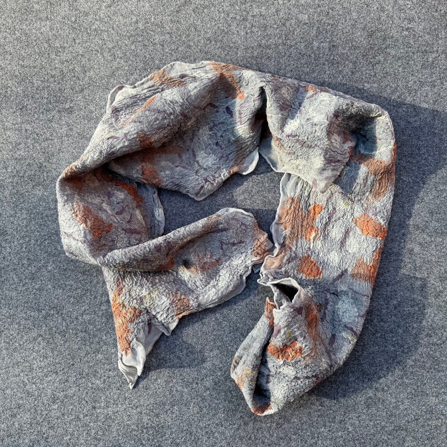 Grey silk and fine merino wool handmade Nuno scarf