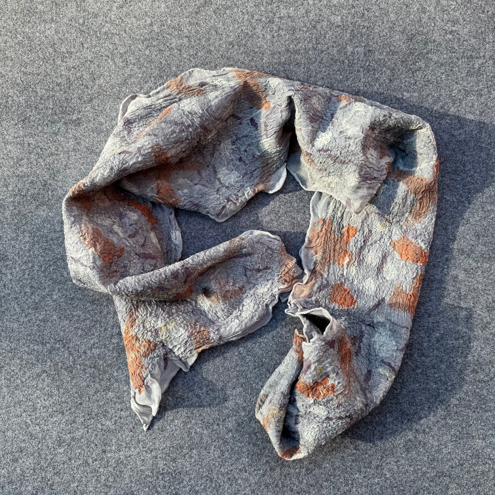 Grey silk and fine merino wool handmade Nuno scarf