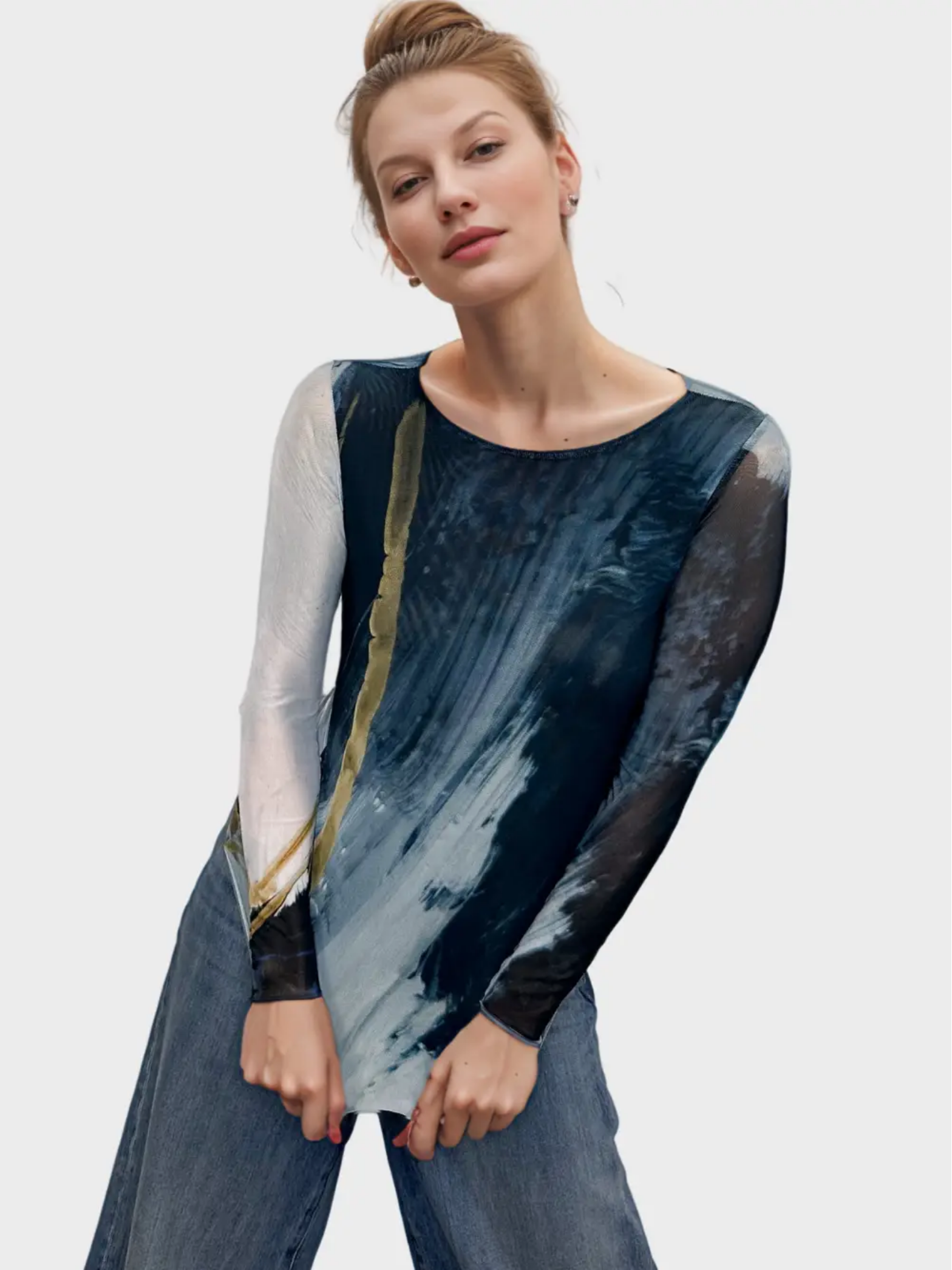 Amb 2321 long sleeve sheer top clearance