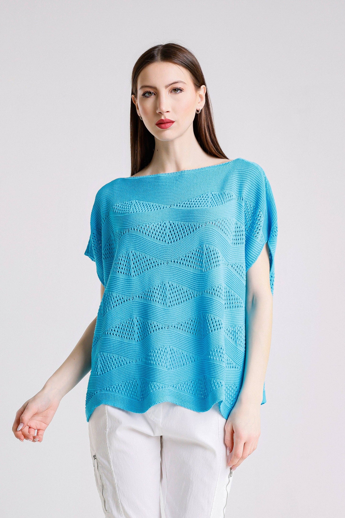 Short Sleeve Wave Knit Sweater