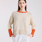 Lisbeth Contrast Neck Hi/Low Sweater
