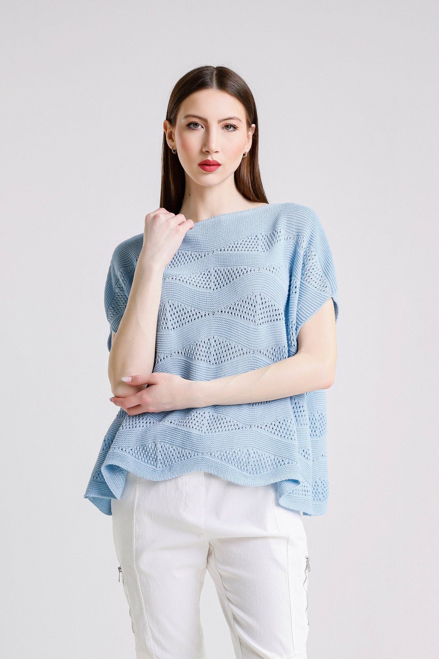 Short Sleeve Wave Knit Sweater