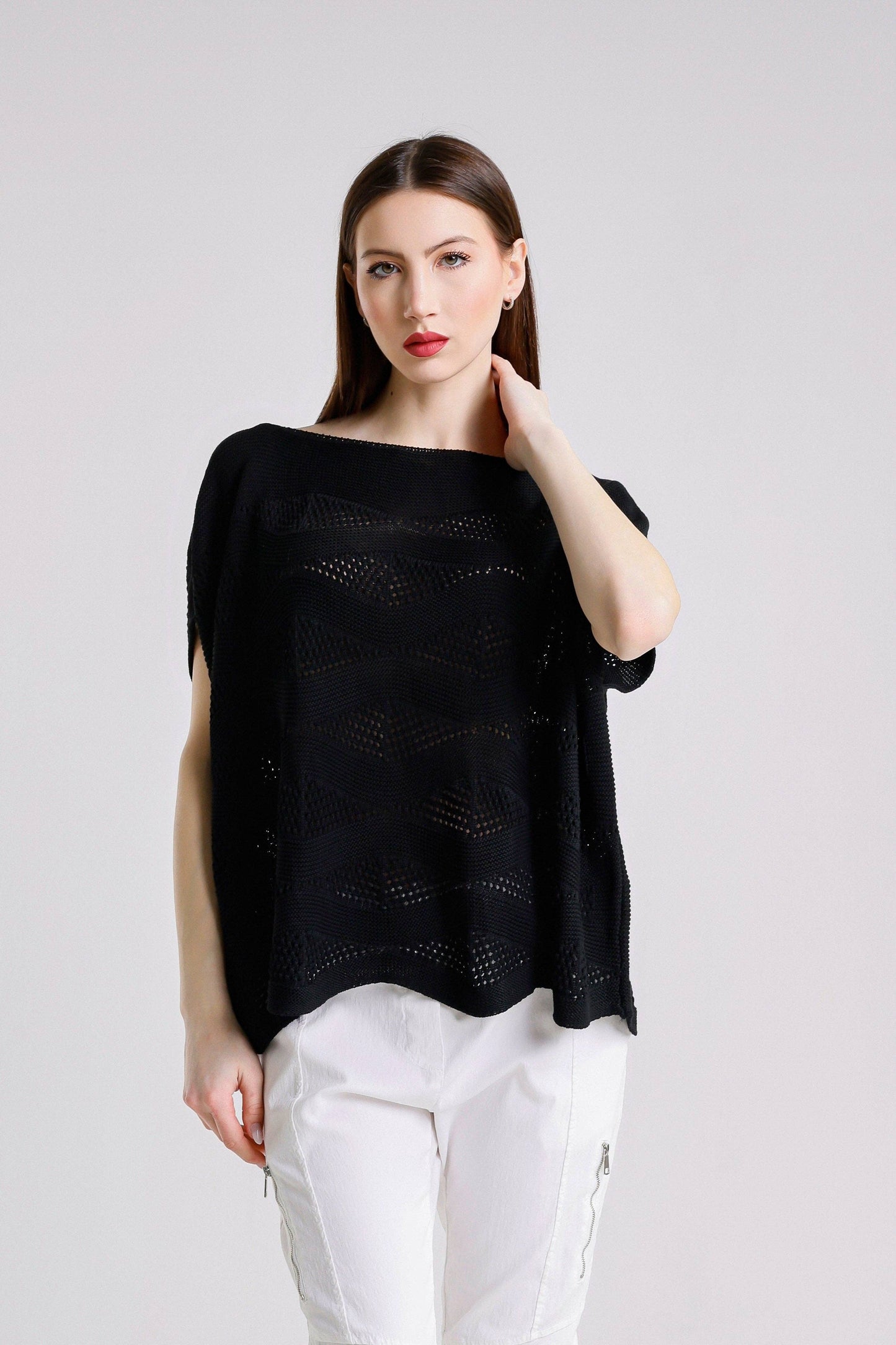 Short Sleeve Wave Knit Sweater