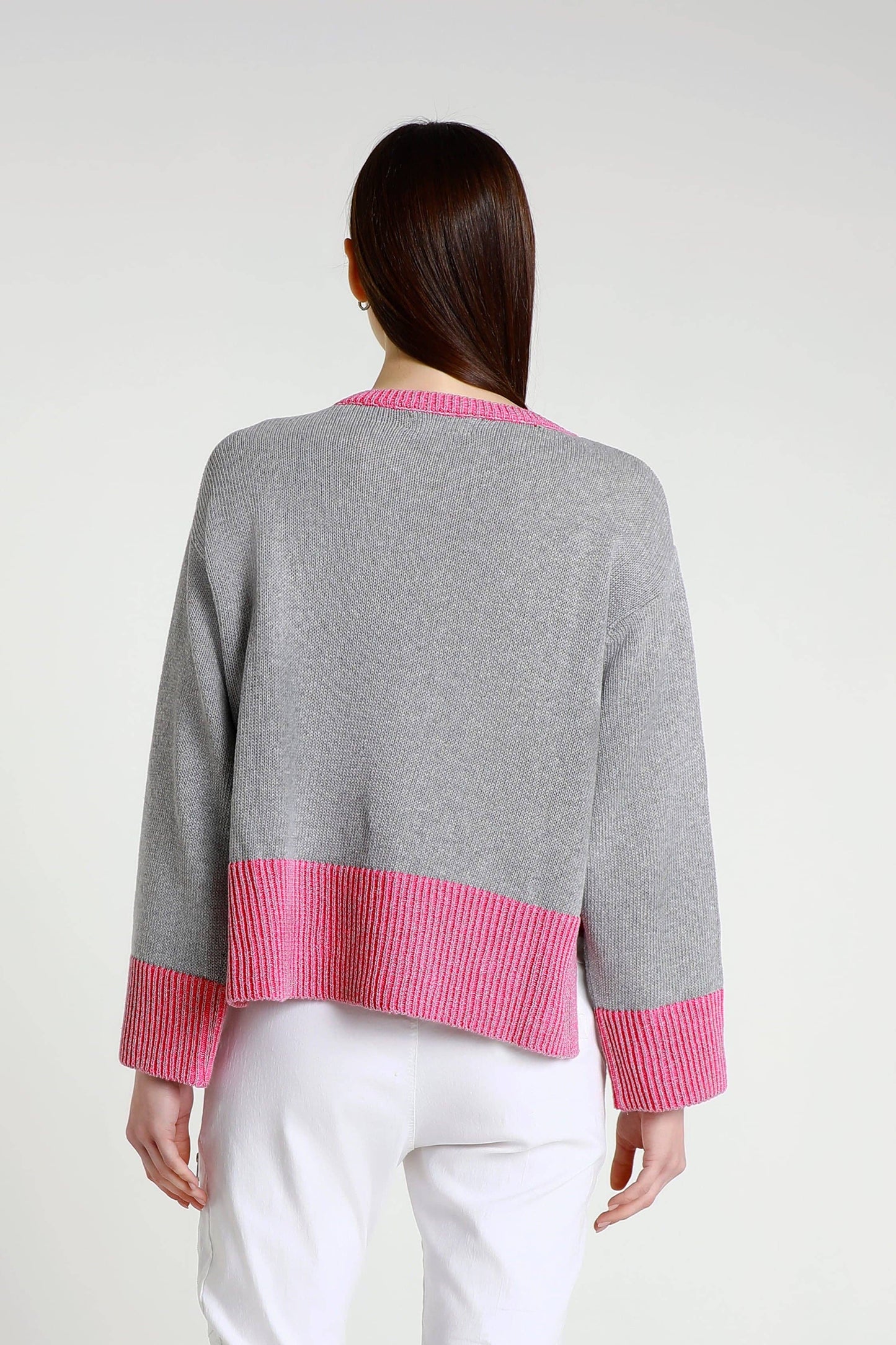 Lisette Long Sleeve Melange Trim Sweater (BLS160)