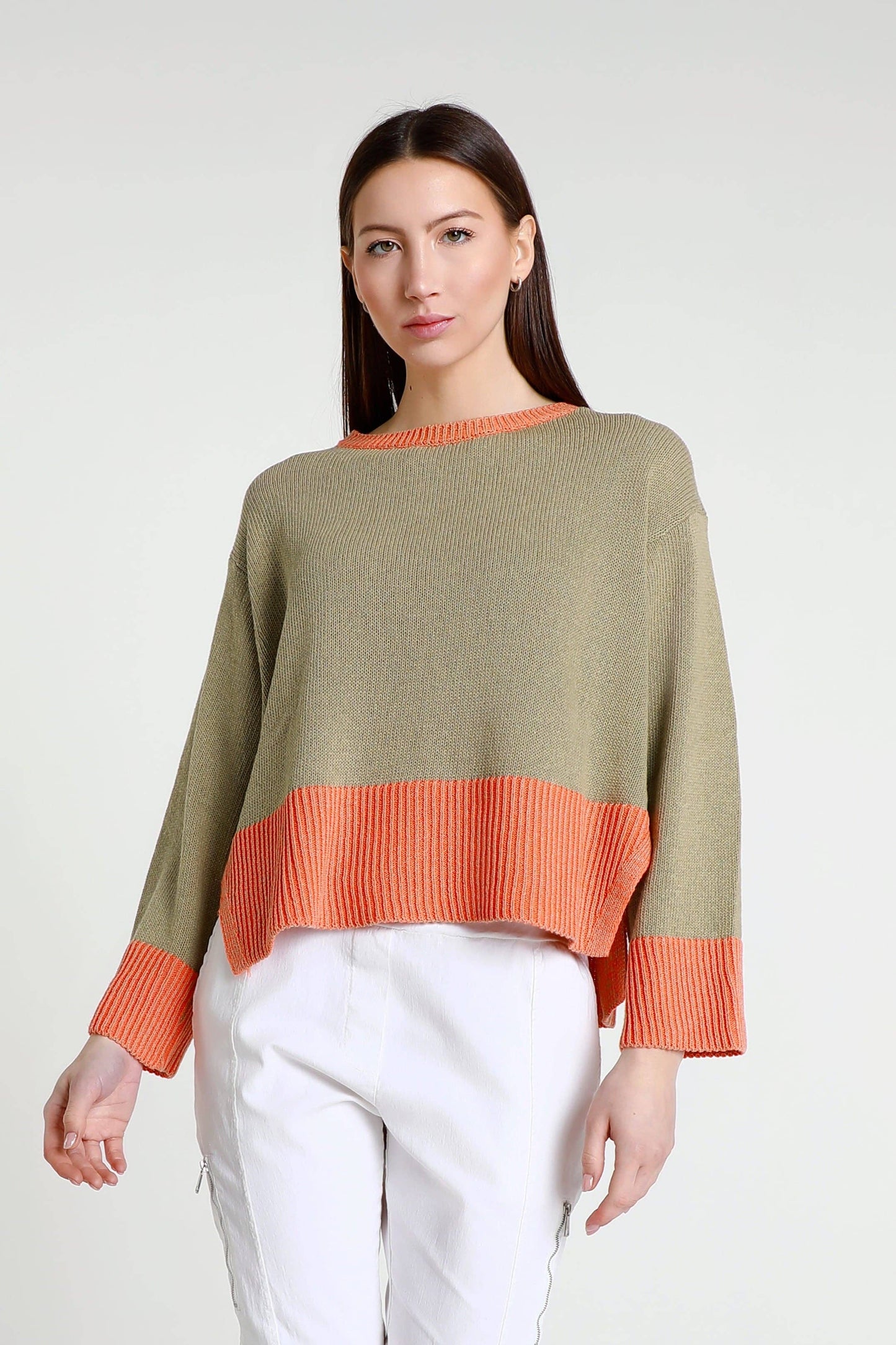 Lisette Long Sleeve Melange Trim Sweater (BLS160)