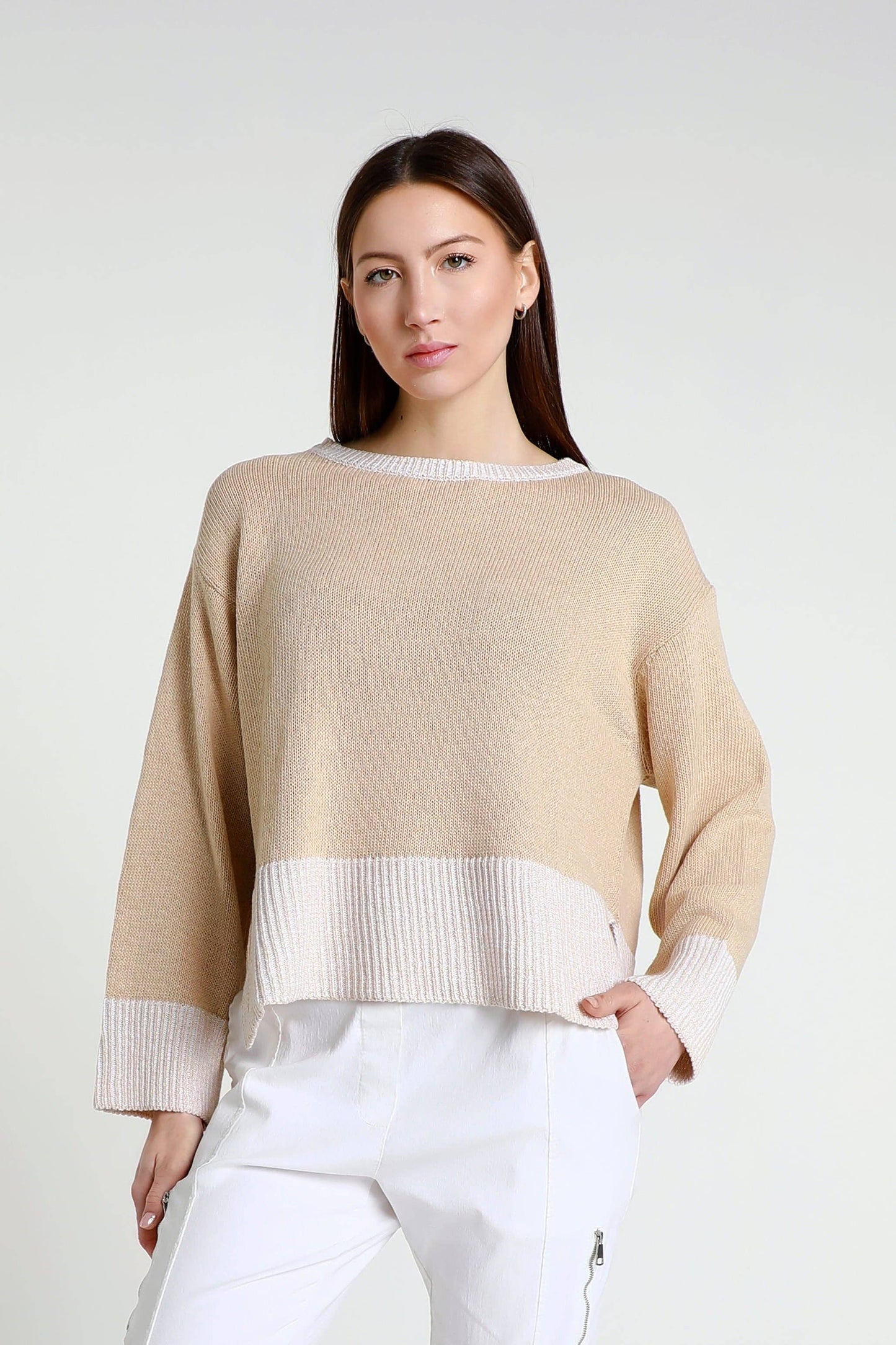 Lisette Long Sleeve Melange Trim Sweater (BLS160)
