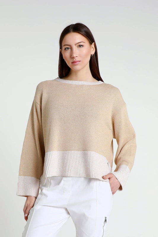 Long Sleeve Melange Trim Sweater