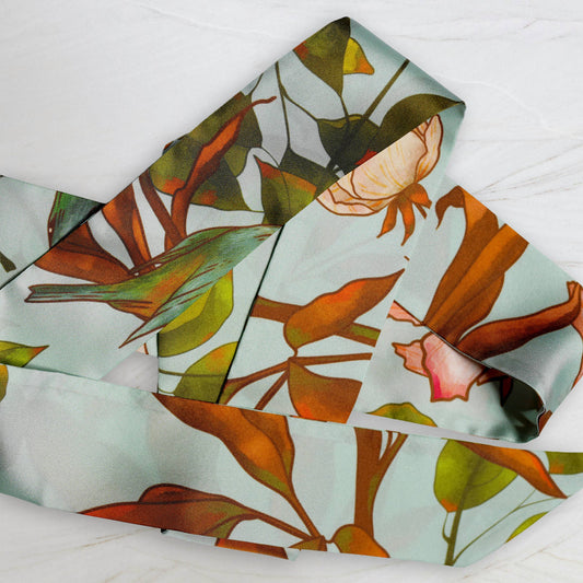 SKINNY SILK SCARF - Woodland Sky