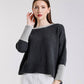 Lisbeth Contrast Neck Hi/Low Sweater