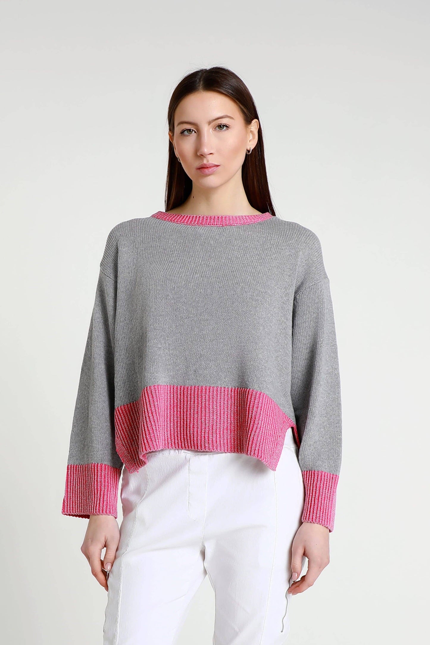 Lisette Long Sleeve Melange Trim Sweater (BLS160)