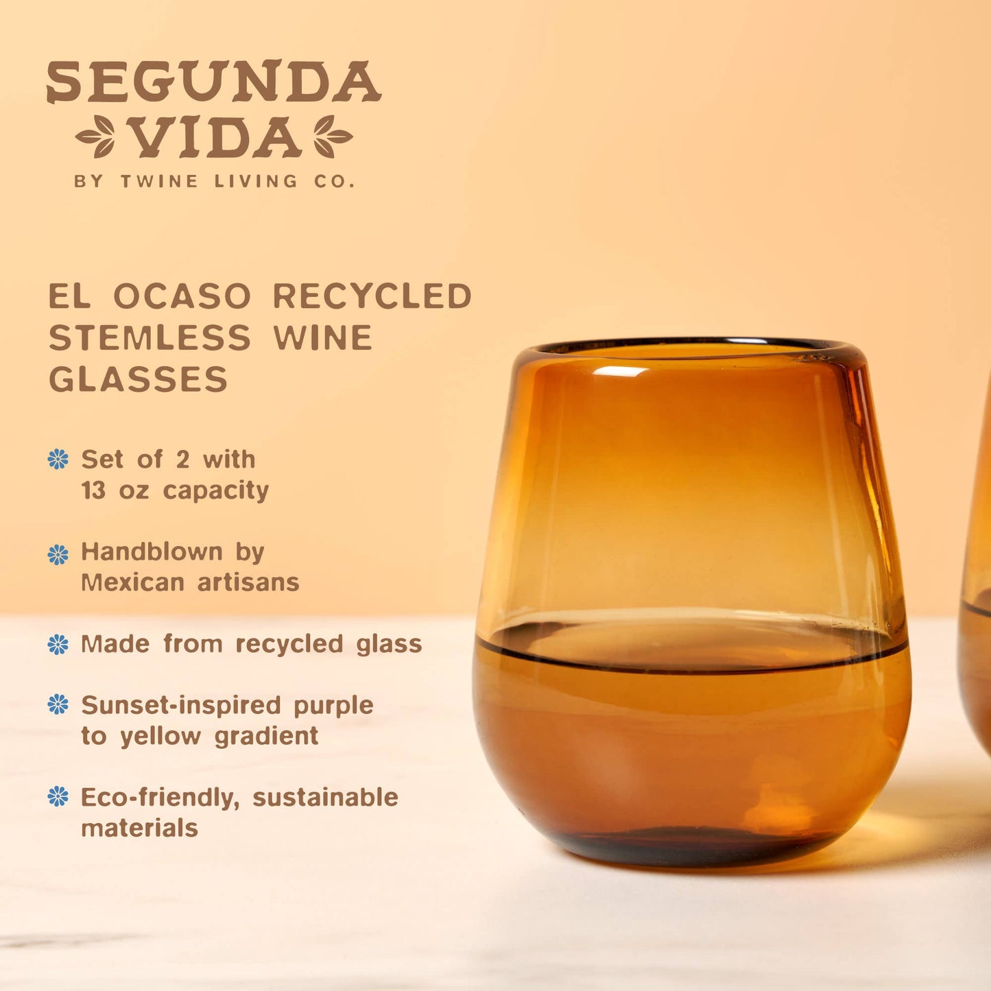 Segunda Vida Recycled Stemless Wine Glass