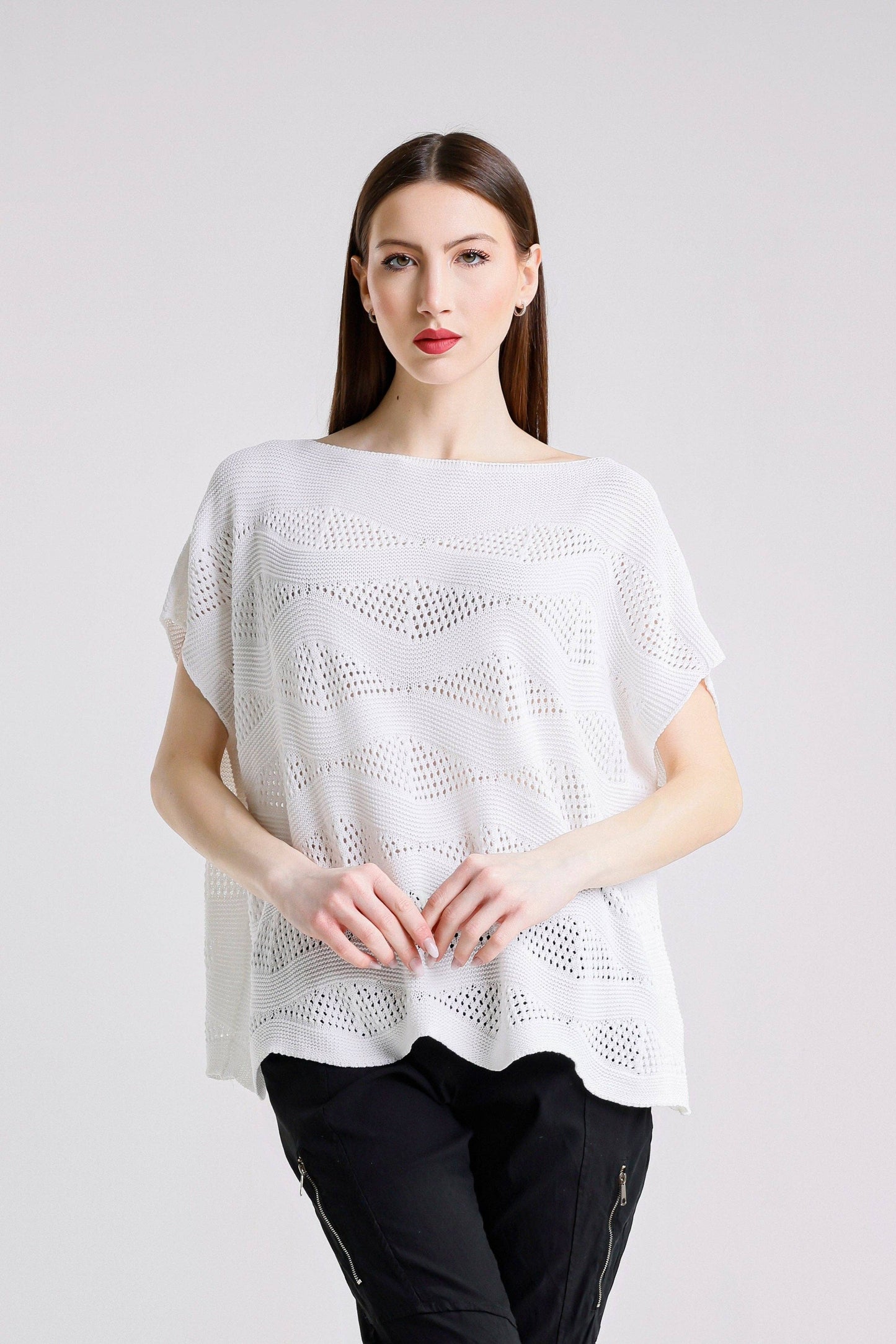 Short Sleeve Wave Knit Sweater